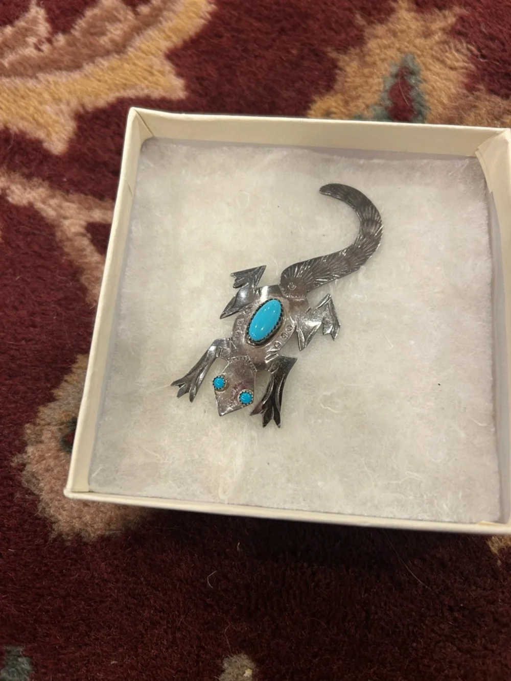 Navajo Sterling Silver Lizard Brooch with Turquoise Stones Frank Yazzie - Picture 2 of 11